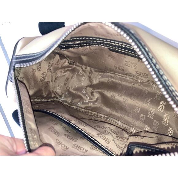 MICHAEL KORS SATIN, CANVAS STRIPED BLINGED MAKEUP DUFFLE BAG - Picture 14 of 16